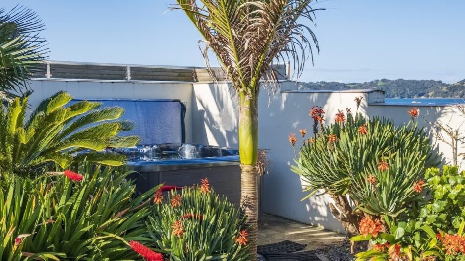 Exclusive spa pool set in the garden and fully fenced for privacy